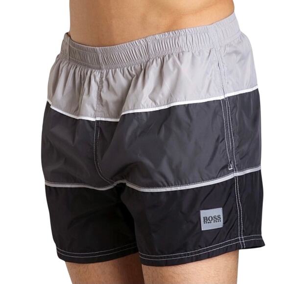 HUGO BOSS Butterflyfish Swim Boxer Men S Grey Colorblock Pockets Comfy Relax - Picture 2 of 15